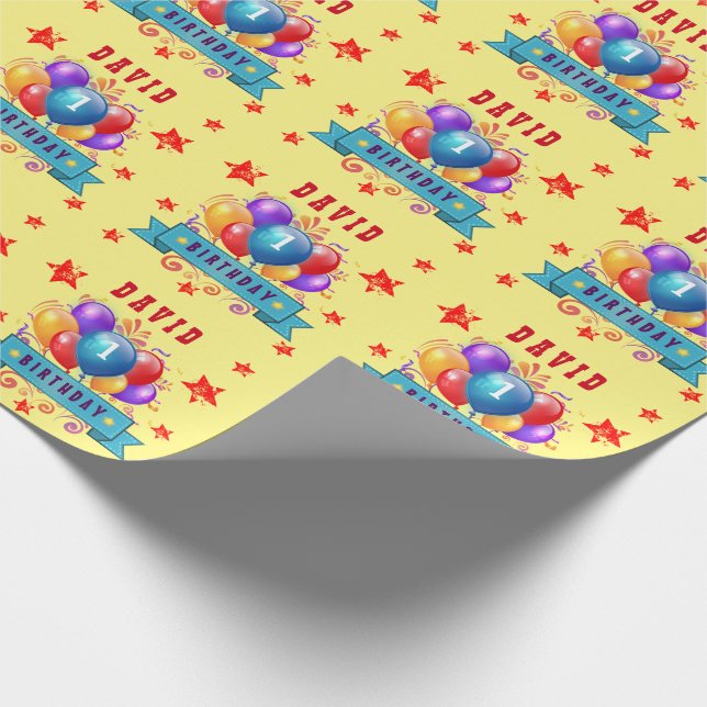 1st BABY Birthday Festive Colourful Balloons Wrapping Paper (Corner)