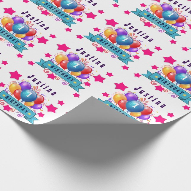 1st BABY Birthday Festive Colourful Balloons Wrapping Paper (Corner)