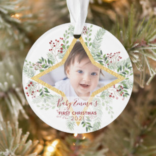 1st Baby Chrismas Gold and red Ornament