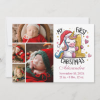 1st Baby Christmas 4 Photo Pink Gold Unicorn