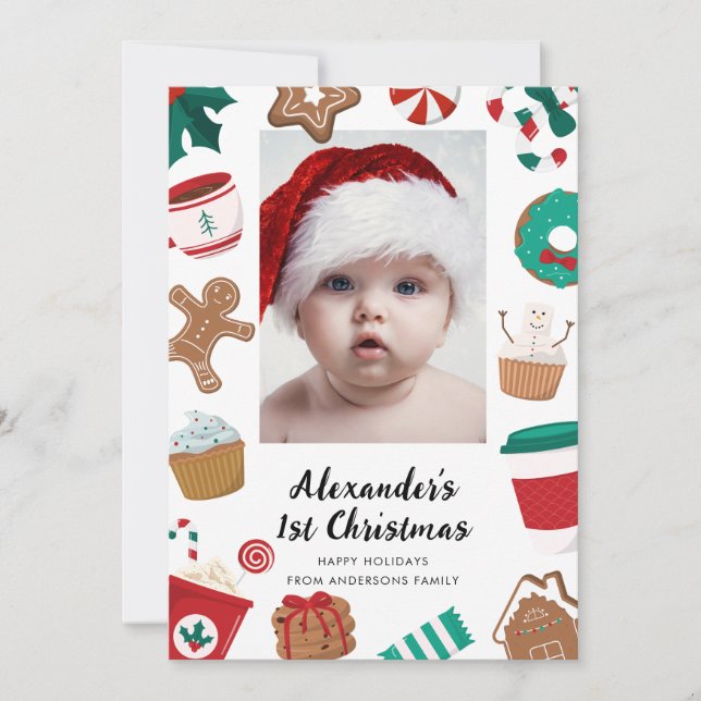 1st Baby Christmas Custom Photo Holiday Card (Front)