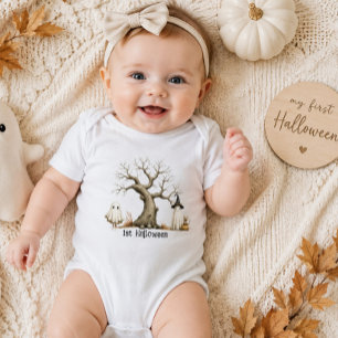 1st Baby’s First Halloween Cute Ghosts Spooky Tree Baby Bodysuit