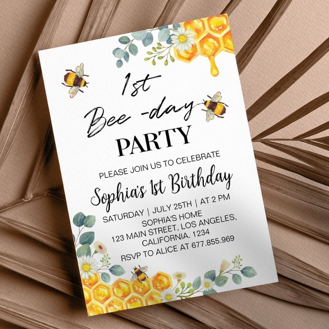 1st Bee Day Birthday Invitation Bumble Bee (Creator Uploaded)