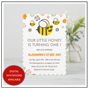 1st bee day invitations Our little honey Cute