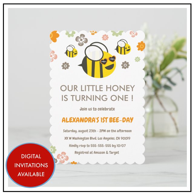 1st bee day invitations Our little honey Cute (1st bee day invitations Our little honey)