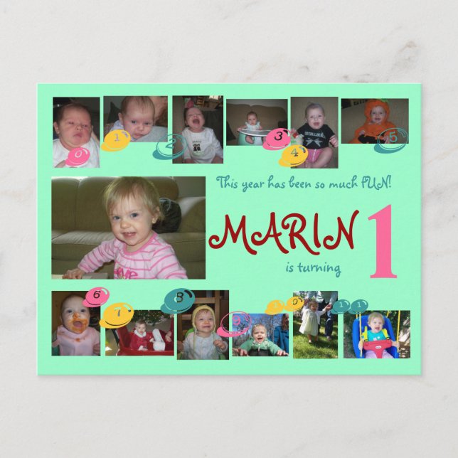 1st birthday 12 months photo postcard (Front)