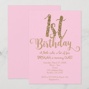 1ST BIRTHDAY 1 Pink & Gold Party One Invitations