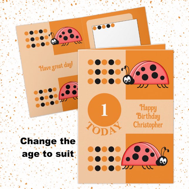 1st Birthday 1 today ladybugs red orange Card (Creator Uploaded)