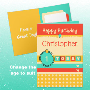 1st birthday 1 today orange green add name card