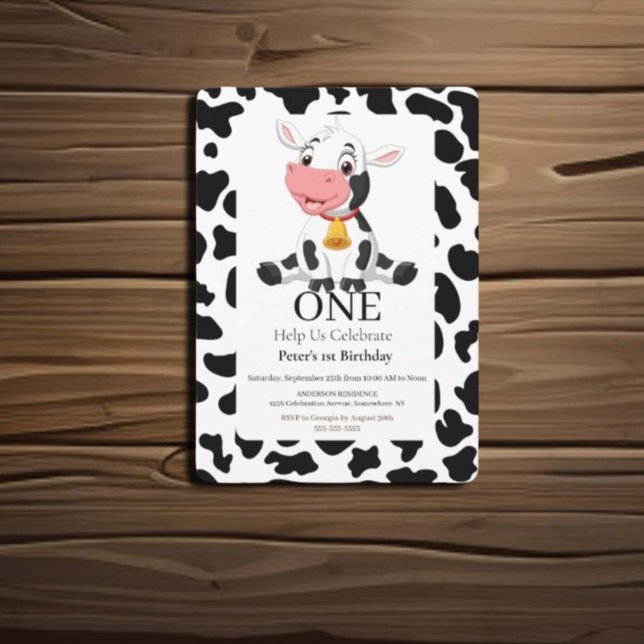  1st Birthday Adorable Black White Baby Cow  Invitation (Check out our cow birthday invitations selection for the very best in unique or custom)