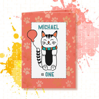1st Birthday Adorable Cat Cartoon Funny Saying  Card