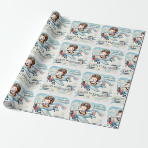 1st Birthday Aeroplane Boy Watercolor Up Up Away Wrapping Paper