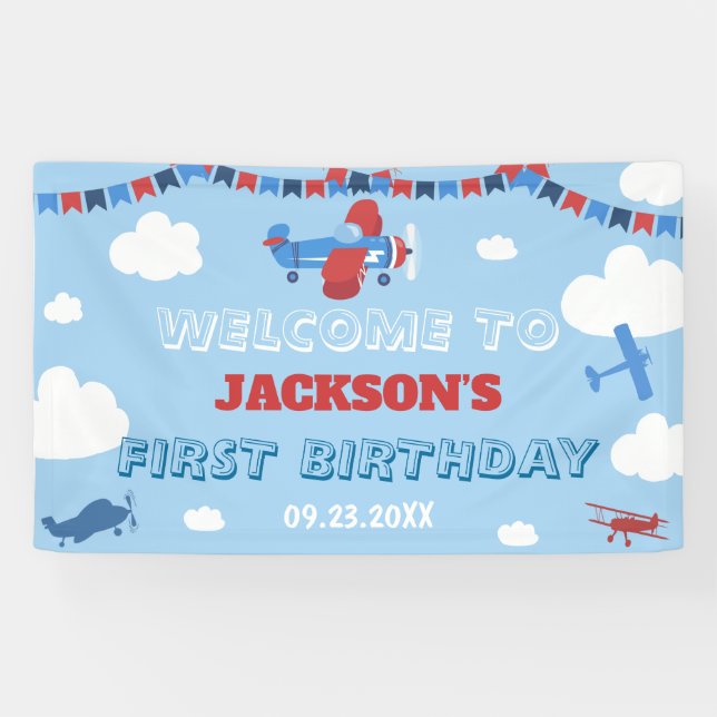 1st Birthday Aeroplane ONE Year Has Flown Backdrop Banner (Horizontal)