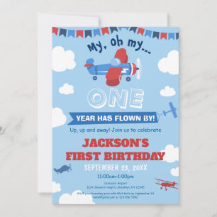 1st Birthday Aeroplane ONE Year Has Flown Sky Clou Invitation