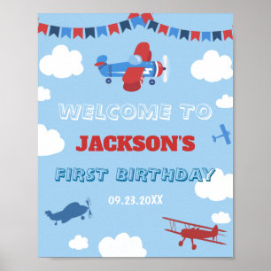 1st Birthday Aeroplane ONE Year Has Flown Welcome Poster