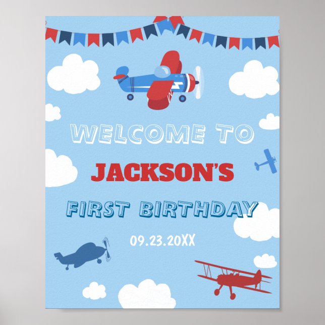 1st Birthday Aeroplane ONE Year Has Flown Welcome Poster (Front)