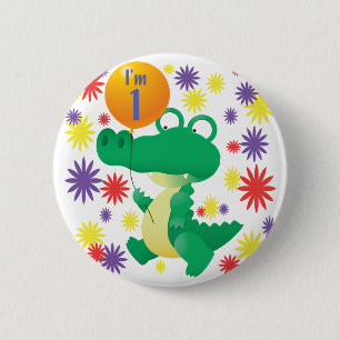1st Birthday Alligator 6 Cm Round Badge