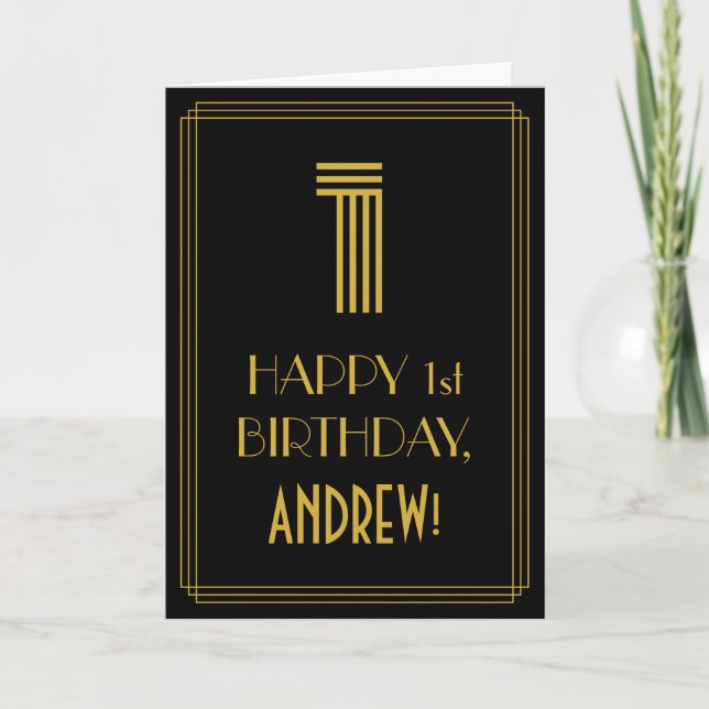 1st Birthday: Art Deco Inspired Look "1" & Name Card (Front)