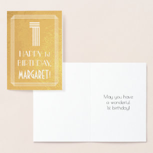 1st Birthday – Art Deco Inspired Look "1" + Name Foil Card