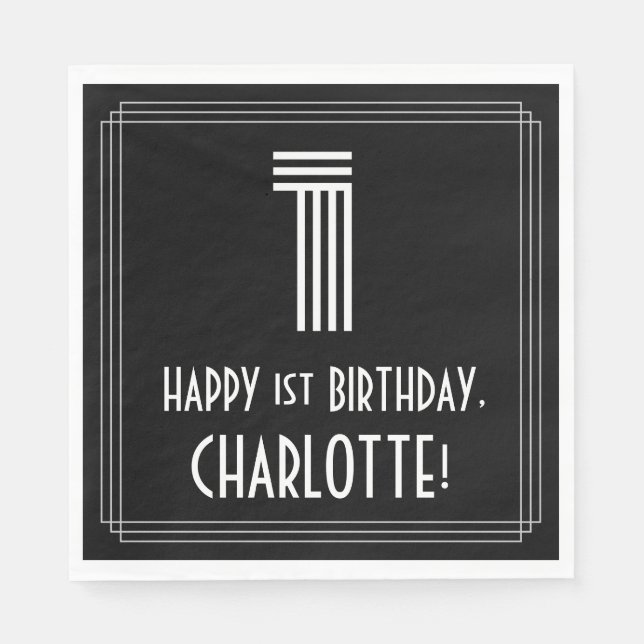 1st Birthday: Art Deco Inspired Look "1" + Name Napkin (Front)