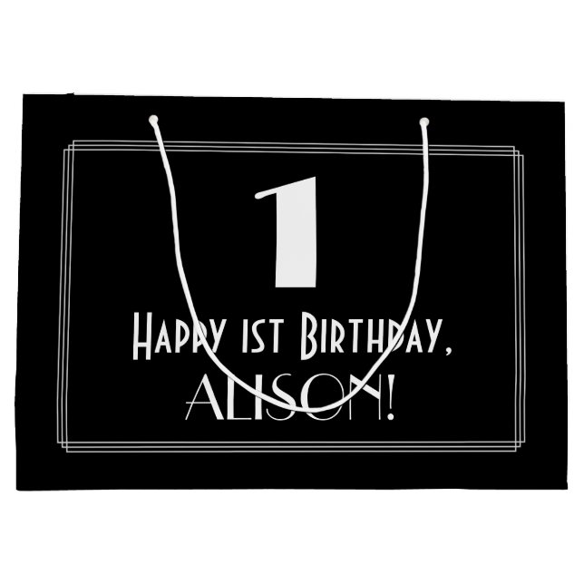 1st Birthday: Art Deco Inspired Style "1", Name Large Gift Bag (Back)