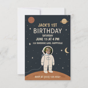 1st Birthday Astronaut Rocket Ship Birthday Photo  Invitation