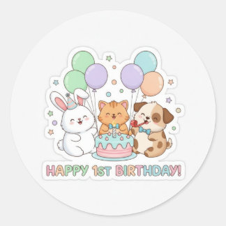 1st birthday baby animals sticker