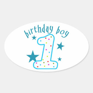 1st Birthday Baby Boy Stars Oval Sticker
