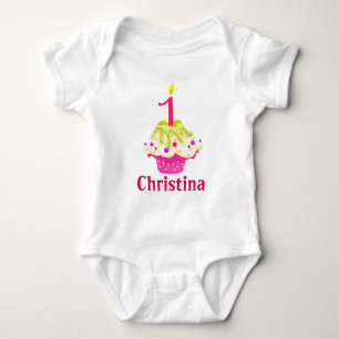 1st Birthday Baby Girl Pink Cake Personalise Bodysuit