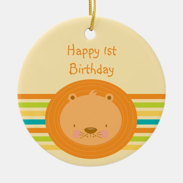 1st Birthday Baby Lion Round Ornament (Front)