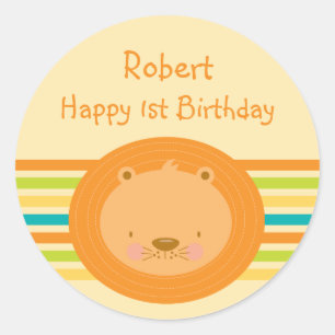 1st Birthday Baby Lion Round Stickers