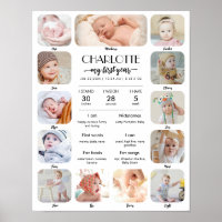 1st Birthday Baby Milestone Custom Picture Collage