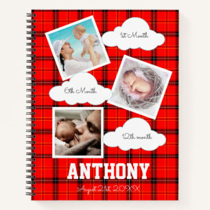 1st birthday Baby Milestone Red Tartan Notebook