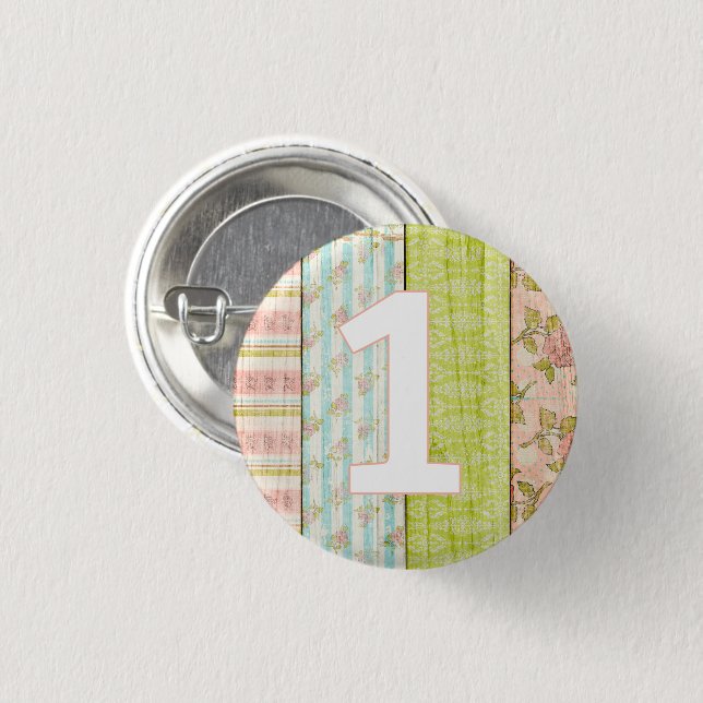 1st Birthday Baby Shabby Chic Roses Cottage Wood 3 Cm Round Badge (Front & Back)