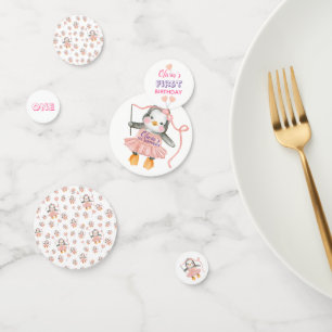 1st Birthday Ballerina Penguin Pink Personalised Confetti