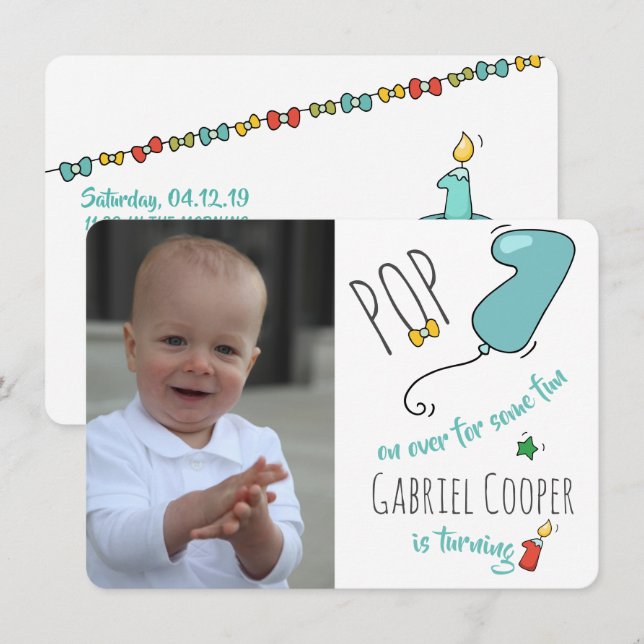 1st Birthday Balloon Postcard - Print or Download (Front/Back)