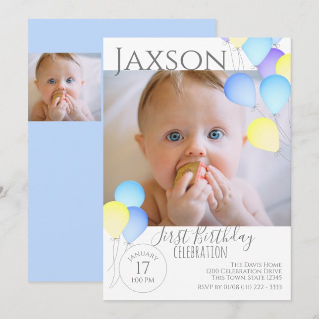 1st Birthday Balloons Bright Colourful Festive Invitation (Front/Back)