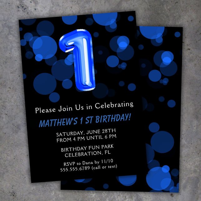 1st Birthday Balloons Kids Blue Boy Party Invitation (Creator Uploaded)