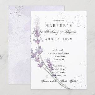 1st Birthday Baptism lavender flowers Invitation