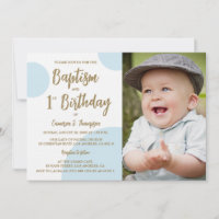 1st Birthday Baptism Photo Blue Gold Custom