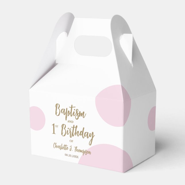 1st Birthday Baptism Pink baby Girl party Favour Box (Front Side)