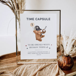 1st Birthday Baseball Bear - Time Capsule Poster