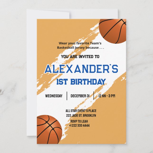 1st Birthday Basketball Birthday Bash Invitation  (Front)