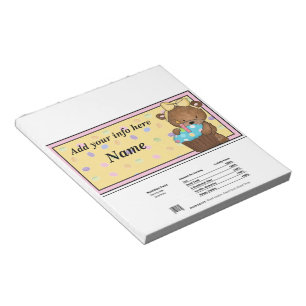 1st Birthday Bear Candy Bar Wrapper Party Favours Notepad
