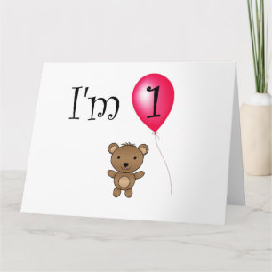 1st Birthday bear red balloon Card