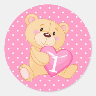 1st Birthday Bear with Heart Classic Round Sticker