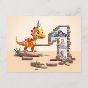 1st Birthday Big Number Photo   Dragon Little Dino Postcard