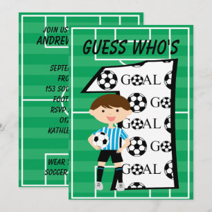 1st Birthday Blue and White Soccer Goal Invitation