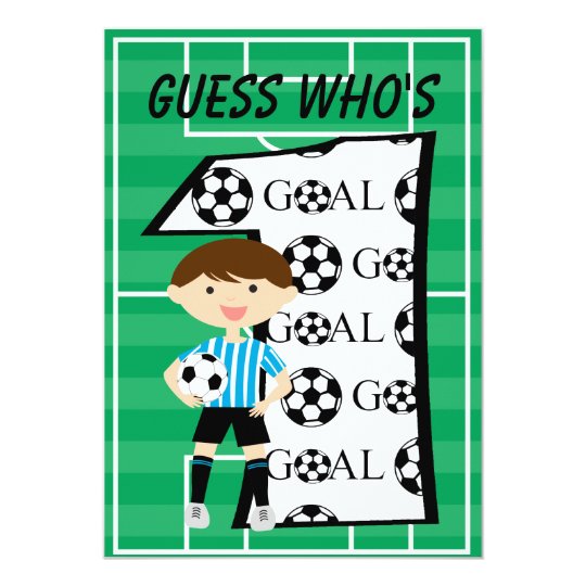1st Birthday Blue and White Soccer Goal Invitation