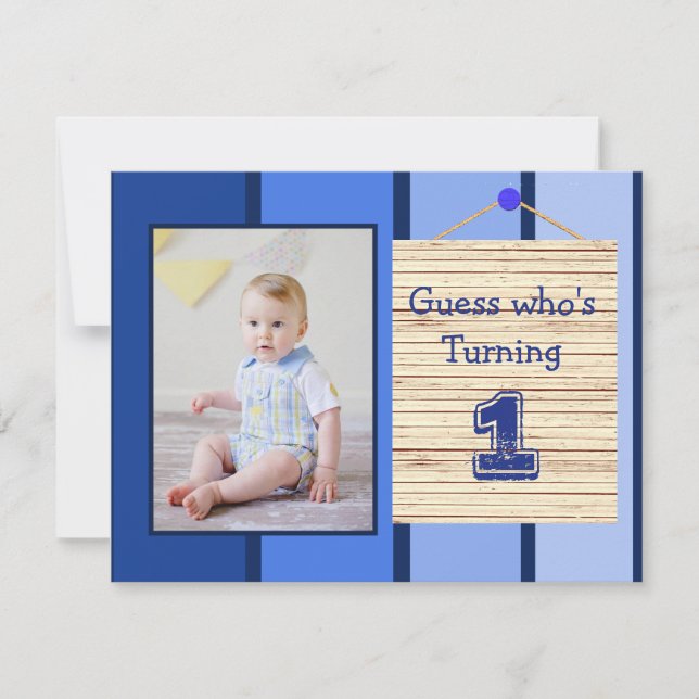 1st Birthday Blue Baby Boy Party Invitations (Front)